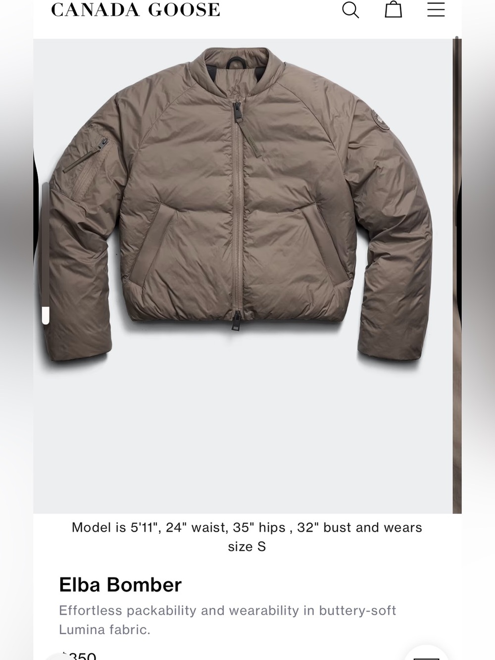 NWTG Canada Goose Elba Bomber Jacket - Taupe
